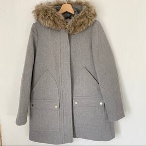 J-Crew Gray Wool Blend Parka Coat Jacket w/ Hood & Removable Fur Detail - 2